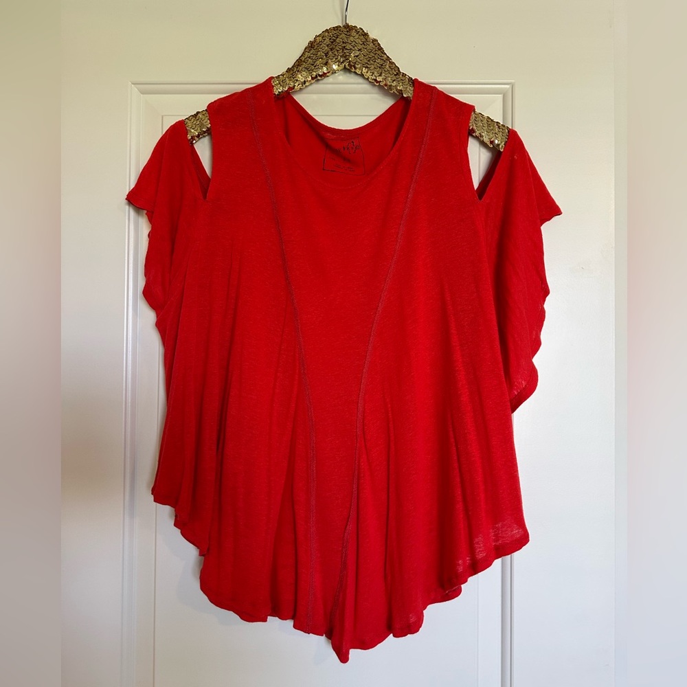 We The Free red shoulder cutout top